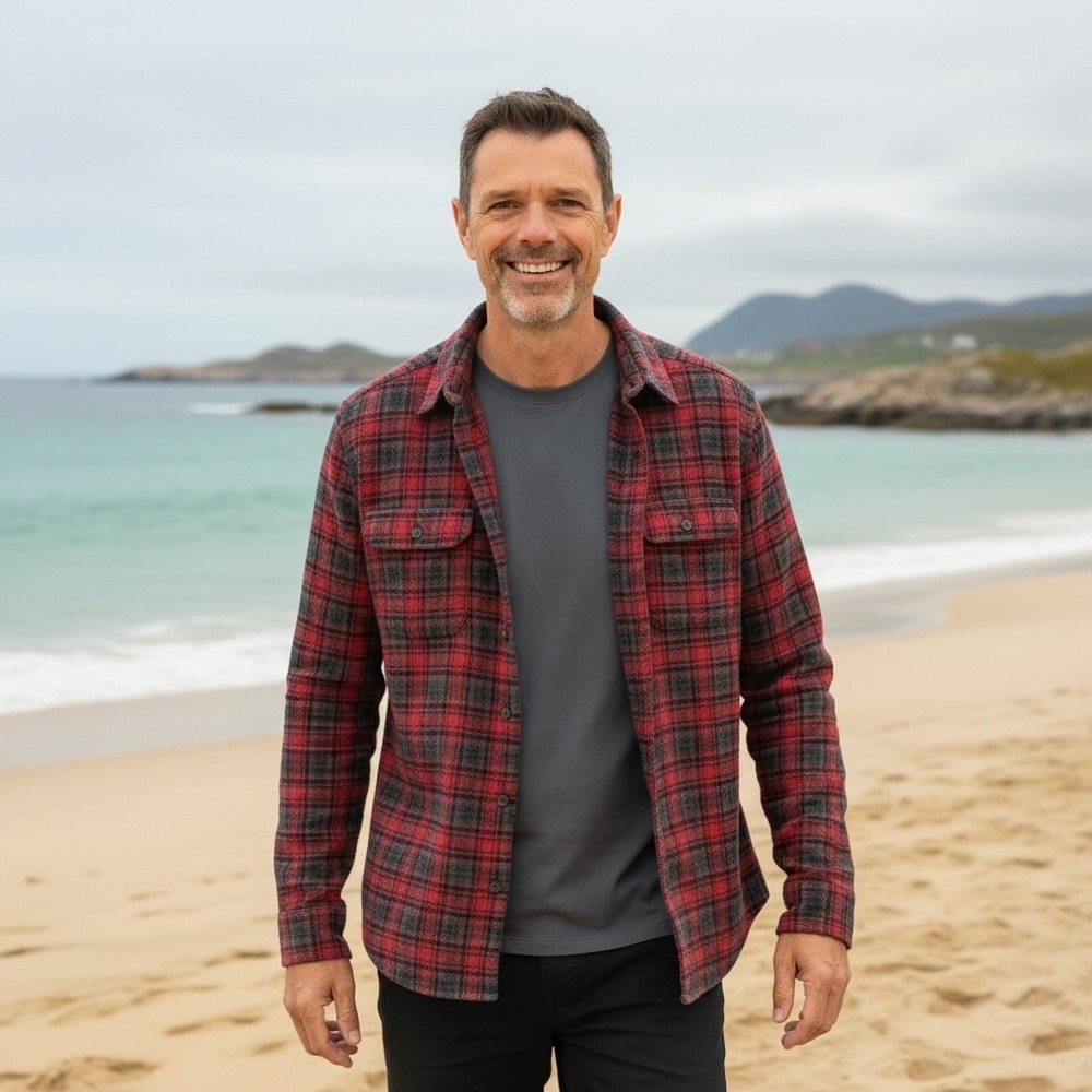 Fair Harbor FHF001 Great Outdoors Plaid Flannel NWT Red Charcoal Mens Size M